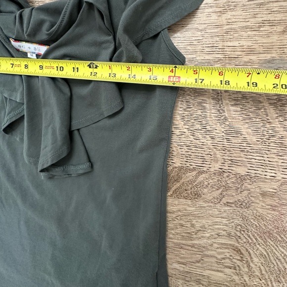 Eri + Ali Anthropologie Ruffle off Shoulder Olive Green Khaki Short Sleeve Top - Picture 11 of 12
